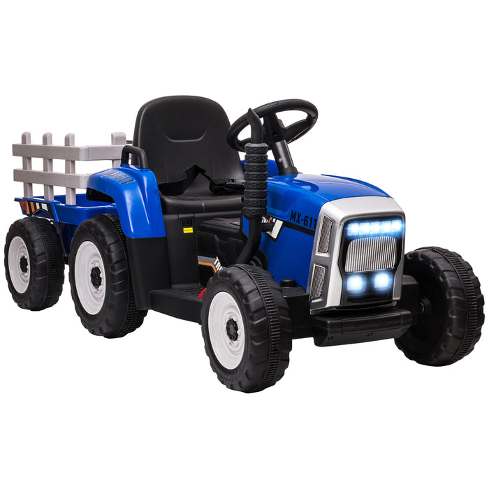 12V Electric Ride-On Tractor with Detachable Trailer - Battery Powered Kids Car with Remote & Music Startup Sound - Fun Outdoor Play Vehicle for Children