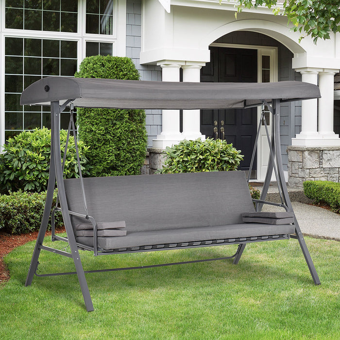 Outdoor 2-in-1 Patio Swing Chair Lounger - 3-Person Garden Bench with Adjustable Canopy, Cushion, and Pillow in Grey - Ideal for Relaxation and Entertainment in Your Backyard