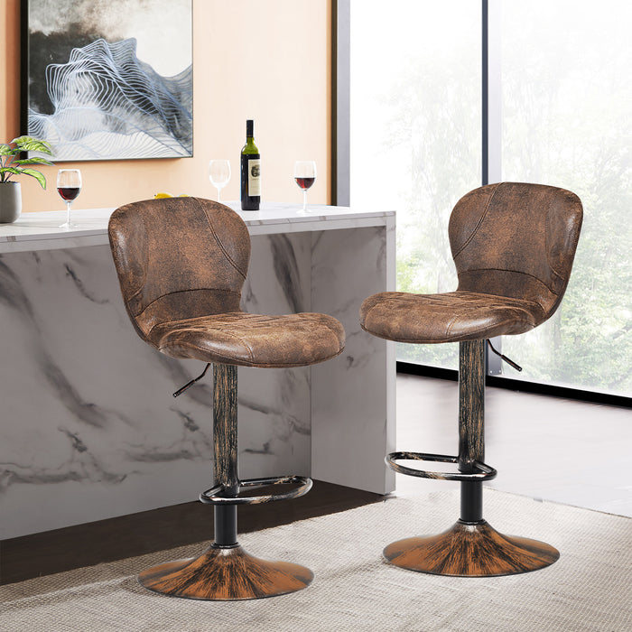 Leather Bar Stool - 2 Pieces with Adjustable Height, Swivel Gas Lift - Ideal for Comfortable Seating Adjustability