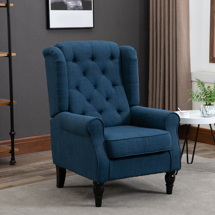 Retro Blue Wingback Accent Chair - Tufted Upholstery and Button Detailing - Elegant Occasional Seating Solution for Living Room and Bedroom