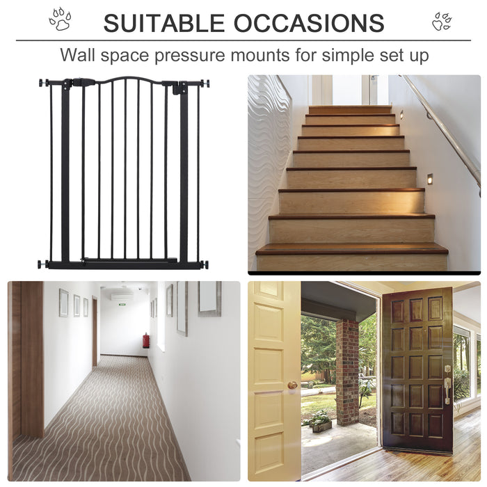 Adjustable 74-84cm Metal Pet Gate with Auto-Close - Double-Locking & Easy-Open Safety Barrier - Ideal for Stairs and Door Frames in Home, Black