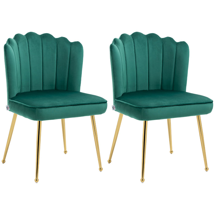 Shell Luxe Velvet Accent Chair - Modern Gold-Legged Chair for Living Room or Home Office - Elegant Seating Solution for Stylish Comfort, Set of 2, Green