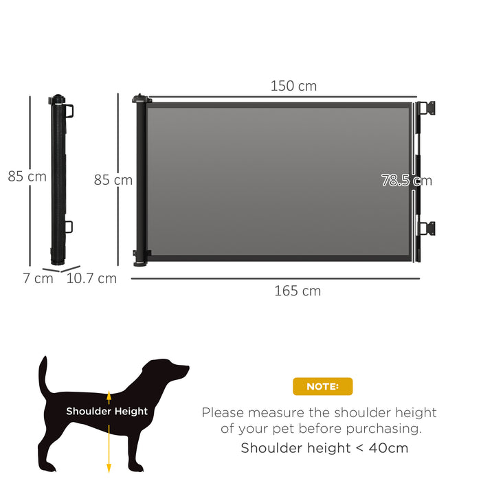 Retractable Mesh Safety Gate for Pets and Babies - Extends Up to 150cm for Use in Stairs, Doorways, Corridors - Ideal Barrier for Children and Dogs, Black