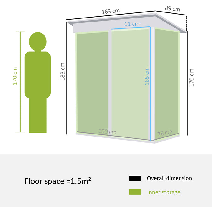 Garden Storage Shed 5x3ft - Sloped Roof and Sliding Door for Easy Access - Outdoor Equipment and Tool Organization, Green