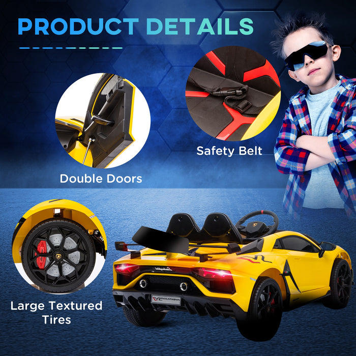 Lamborghini Aventador Ride On Car - 12V Battery-Powered Electric Sports Racing Toy for Kids with Parental Remote Control and Lights - Fun Driving Experience for Children