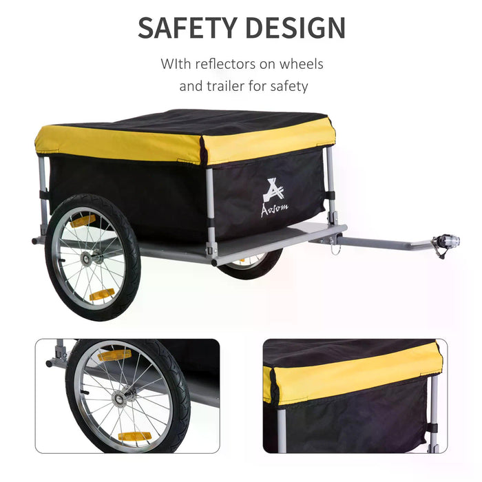 Steel Frame Bike Cargo Trailer - Sturdy Storage Cart and Luggage Trailer with Hitch, Yellow - Ideal for Transporting Goods and Outdoor Adventures