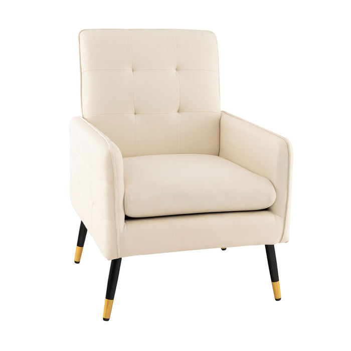 Linen Fabric Accent Chair - Single Sofa with Removable Seat Cushion in Beige - Ideal for Minimalist and Compact Spaces