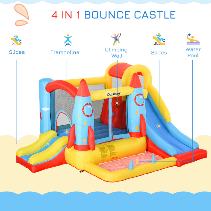 Kids 3-in-1 Bounce Castle with Rocket Design - Inflatable Trampoline, Slide, and Water Pool - Fun and Safe Play Area for Ages 3-10, Includes Blower, 3.3 x 2.65 x 1.85m