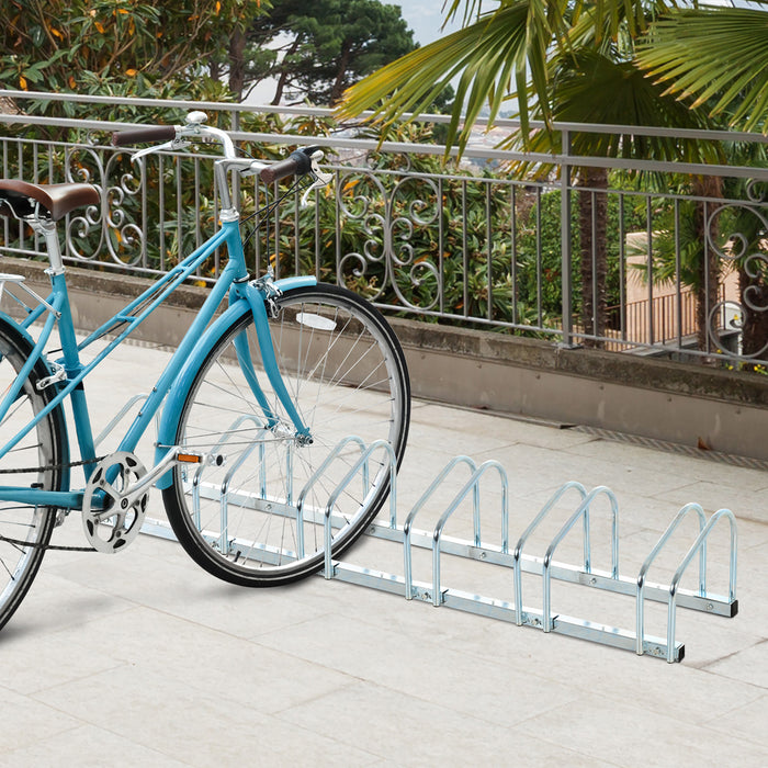 Bicycle Floor-to-Wall Secure Parking Stand - 6-Slot Lockable Bike Storage Rack, 179L x 33W x 27H, Silver - Ideal for Cyclists and Garage Organizers