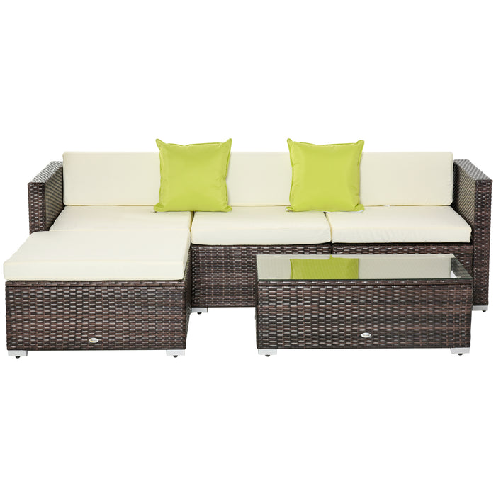 4-Seater Rattan Sofa Set with Coffee Table - Outdoor Sectional Patio Furniture, Metal Frame, Cushions & Pillows Included - Perfect for Garden Entertainment and Relaxation