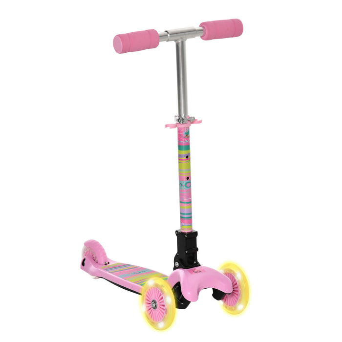 Kids Toddler 3-Wheel Scooter with Adjustable Height and Flashing Wheels - Foldable Kick Scooter for Easy Storage - Ideal for Boys and Girls Ages 3-8, Vibrant Pink Design