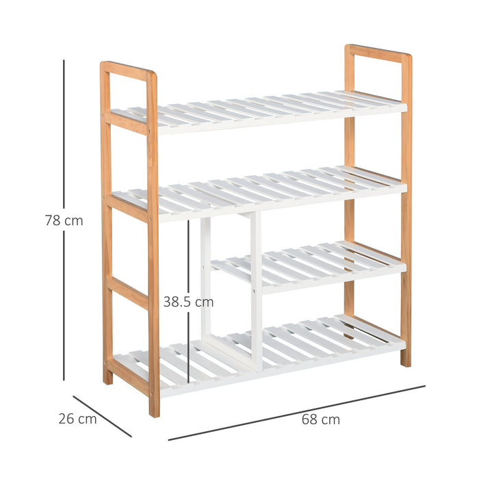 4-Tier Shoe Organizer Stand - Wooden Frame Storage Rack, 78x68x26cm Shelf for Footwear - Space-Saving Hallway Entryway Furniture