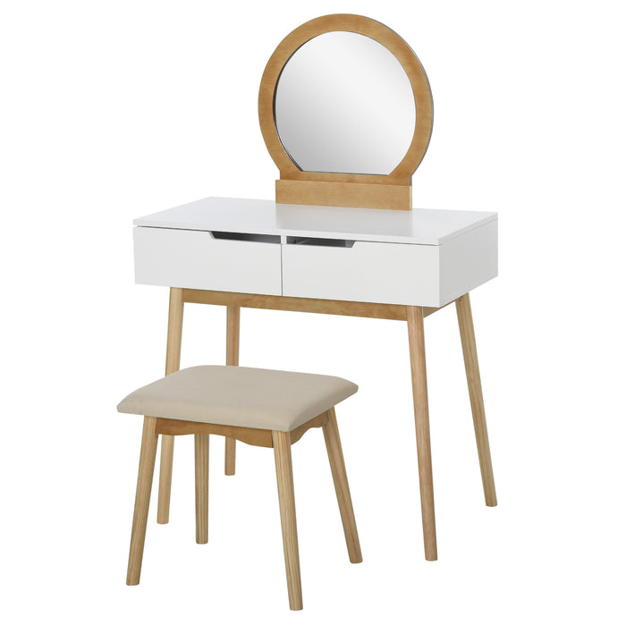 Elegant Vanity Dressing Table Set with Stool - Modern Bedroom Makeup Station with Mirrored Drawers & Padded Seat - Stylish Home Furniture for Beauty & Storage Needs