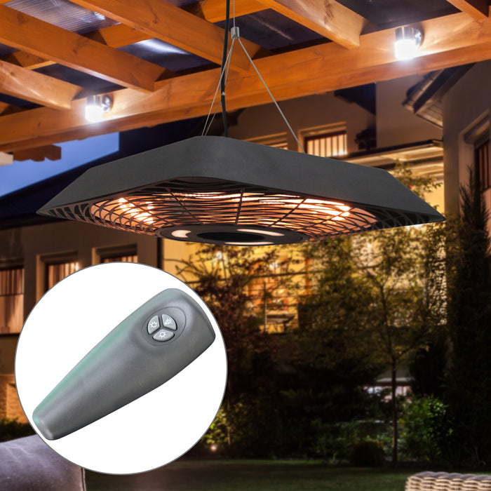 2000W Electric Patio Heater - Ceiling-Mounted Indoor/Outdoor Halogen Heater with Remote Control, Aluminium Body - Efficient Warmth for Social Spaces and Entertainment Areas