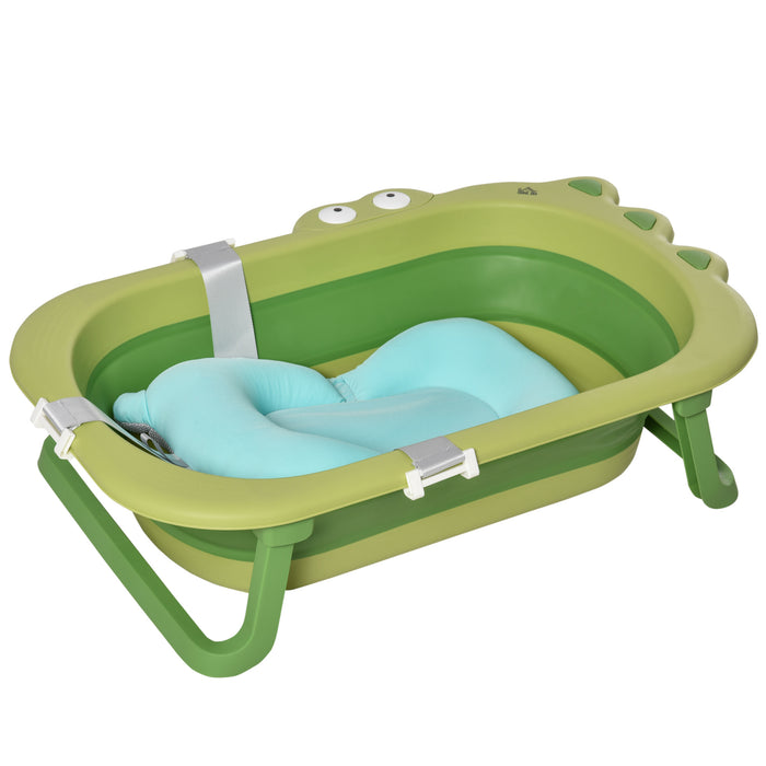 Ergonomic Baby Bath Tub with Cushion - Foldable, Non-Slip, Secure Design for Toddlers & Infants - Perfect for 0-3 Years, Portable and Easy Storage, Vibrant Green