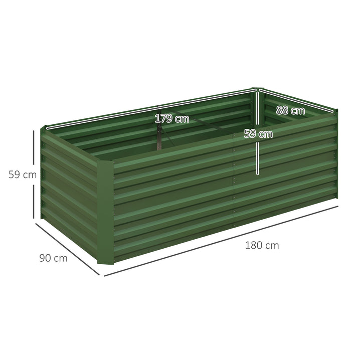 Galvanized Steel Raised Garden Bed - Durable Outdoor Planters with Multi-Reinforced Rods, 180 x 90 x 59 cm, Green - Ideal for Gardening Enthusiasts and Urban Farmers