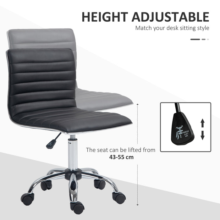 Ergonomic Armless Mid-Back Desk Chair - PU Leather Swivel Seat with Chrome Base - Ideal for Office Work and Home Study