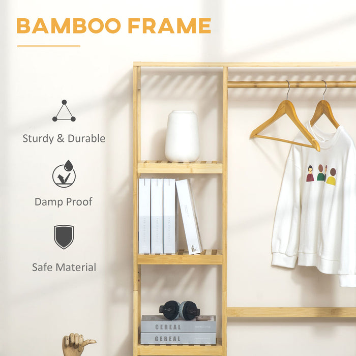 Bamboo Garment Rack with Shelf - Sleek Clothing Organizer with Hanging Rail & Side Hooks - Ideal for Entryway, Bedroom, Bathroom, Office Storage & Organization