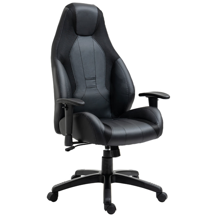 Executive Mesh & Faux Leather High Back Chair - Swivel Wheels, Height & Armrest Adjustable, Gaming Office Seat - Ideal for Gamers & Professionals