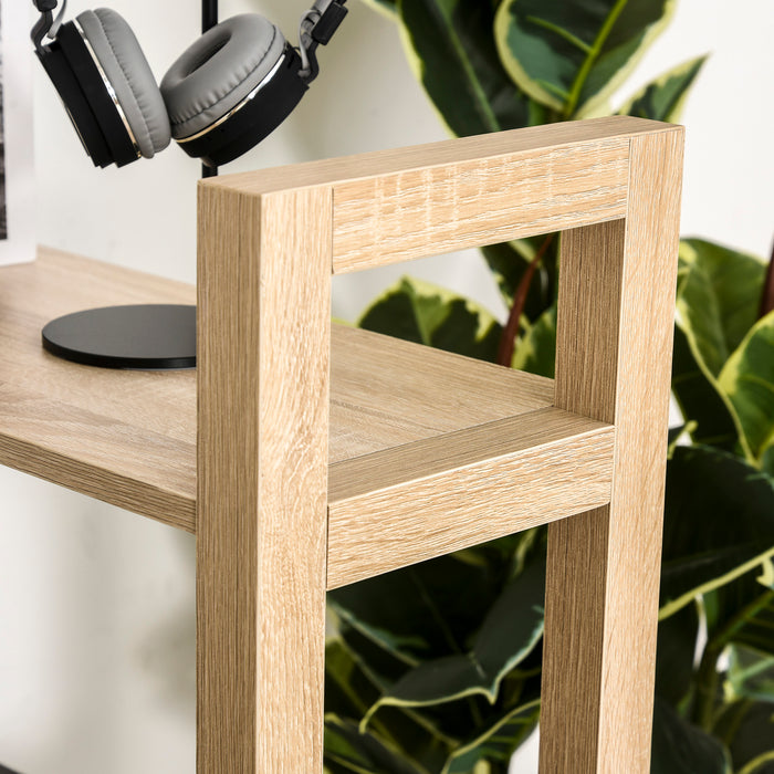 L-Shaped Corner Desk with Shelves - Ergonomic Writing and Laptop Table, Black Wood Grain Finish - Ideal for Home Office and Workstation Setup