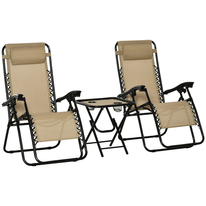 Zero Gravity Chair and Table Combo with Cup Holders - 3-Piece Folding Recliner and Sun Lounger Set for Garden, Yard, Pool - Comfortable Outdoor Relaxation for Patio Enthusiasts