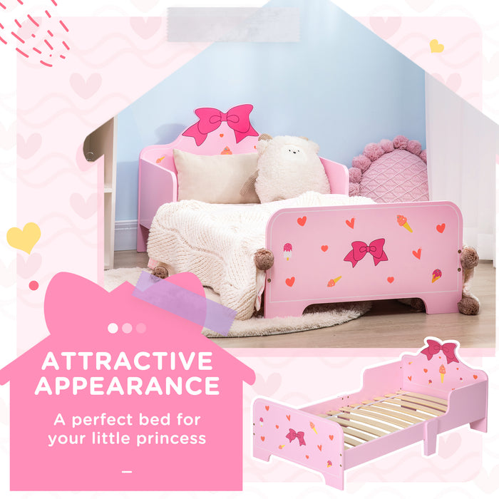 Princess-Themed Toddler Bed with Safety Rails - Adorable Pattern Design, Sturdy Kids Bedroom Furniture - Ideal for Ages 3-6, Charming Pink Color, 143x74x59 cm