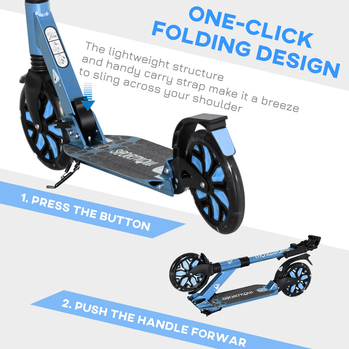 Foldable Kick Scooter with One-Click Mechanism - Adjustable Handlebar, Kickstand, Dual Shock Absorption, Large 200mm Wheels, ABEC-9 Bearings - Smooth Ride for Commuters and Urban Travelers