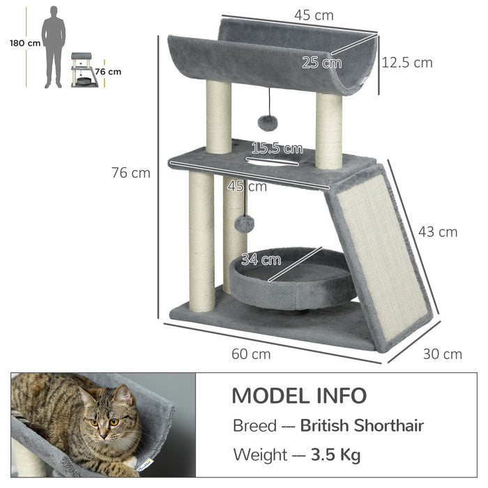 Cat Tree Tower with Multiple Features - Scratching Posts, Cushioned Pad, Cozy Bed, Elevated Perch & Playful Toy Ball - Perfect for Play & Rest for Felines