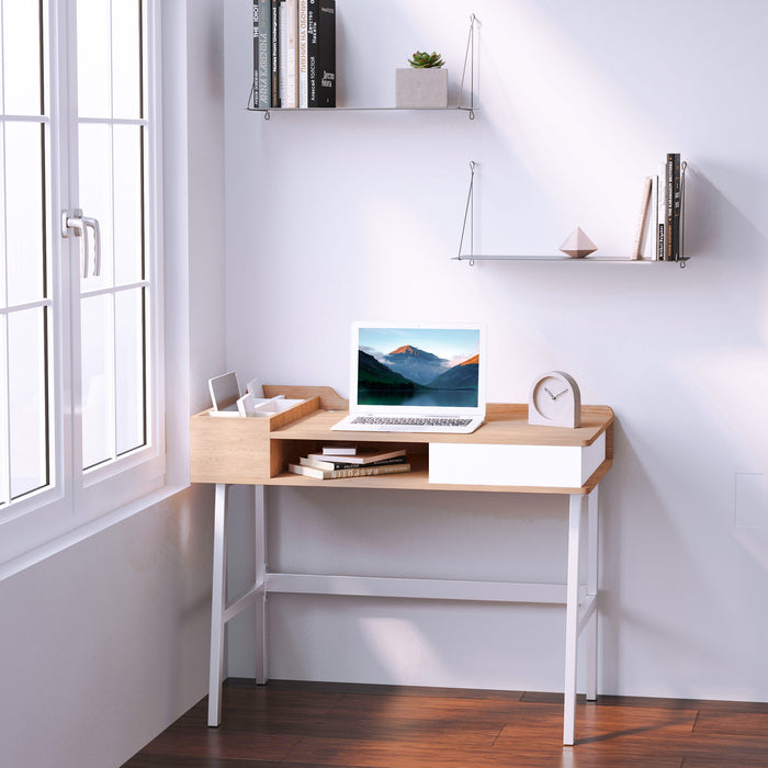 Computer Desk with Built-In Drawer and Storage - Cable Management System and Sturdy Metal Frame - Ideal for Home Office and Student Use