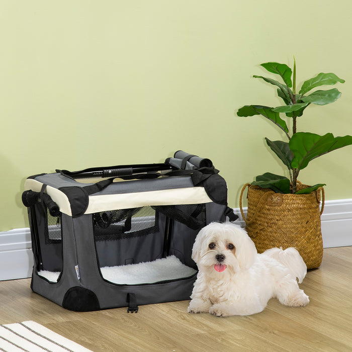 Foldable 51cm Pet Carrier for Small Animals - Durable Dog Cage & Cat Travel Bag with Cushion - Ideal for Miniature Dogs and Portable Cat Transport, Grey