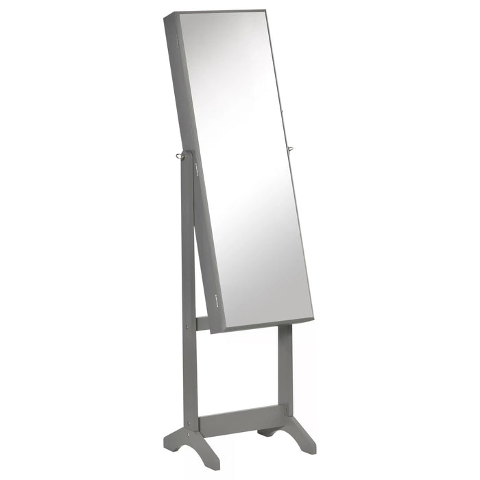 Lockable Mirror Armoire - Full-Length Jewelry Cabinet with Storage Organizer - Ideal for Bedroom or Dressing Room Decor in Grey