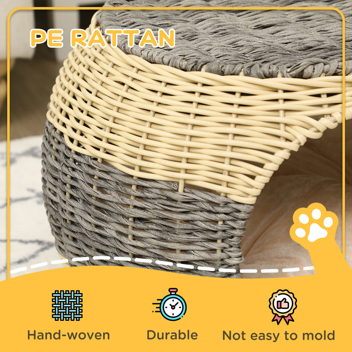 Elevated Rattan Cat Bed - Comfortable Wicker Kitty House with Plush Washable Pillow - Perfect Retreat for Cats & Small Pets