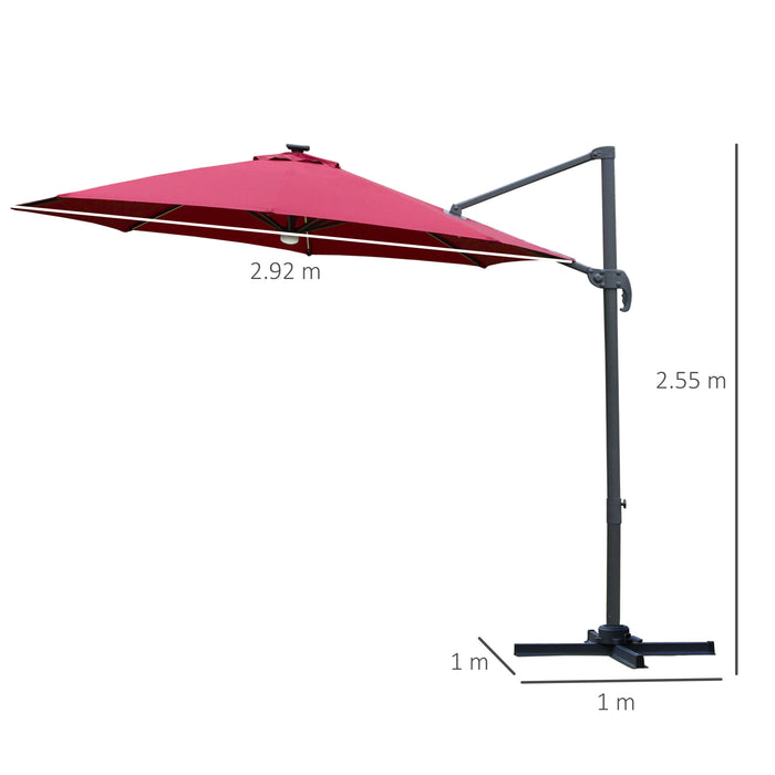 Cantilever Roma Parasol with LED Solar Light - Adjustable Garden Sun Umbrella, 360° Rotating, Cross Base - Outdoor Shade for Patio, Deck, Poolside