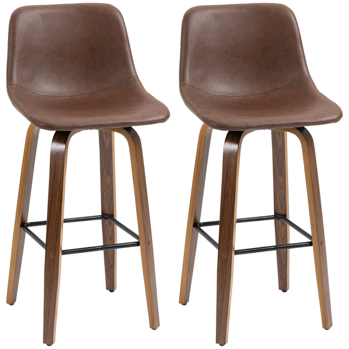 Breakfast Bar Chairs Set of 2 - PU Leather Upholstered Stools with Backs, Wooden Legs, Fits 89-99cm Tables - Ideal for Kitchen and Dining Areas