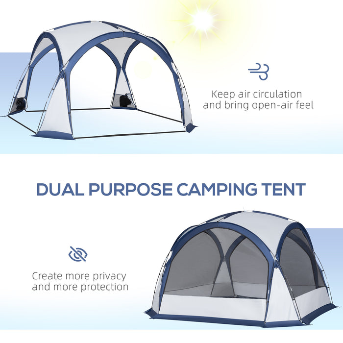 6-8 Person Dome Camping Tent - 4 Zipped Mesh Doors, Removable Polyester Cloth, Lamp Hook - Spacious Family Shelter with Portable Carry Bag, White & Blue