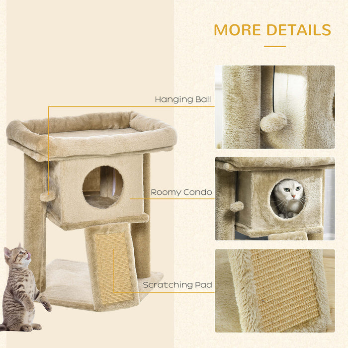 Climbing Activity Center for Cats - Sturdy Kitten Tower with Jute Scratching Pad, Ball Toy, Condo, Perch & Bed - 40x40x57cm Coffee-Hued Cat Playground for Scratching and Relaxing