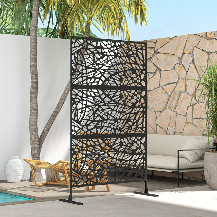 Outdoor Metal Privacy Screen - Black Twisted Lines Decorative Divider - Enhances Garden Spaces & Patio Seclusion