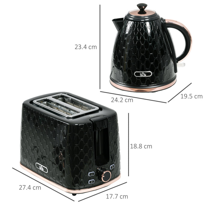 1.7L 3000W Electric Kettle and Matching 2-Slice Toaster Set - Fast Boil, Auto Shut Off, Adjustable Browning - Ideal for Efficient Kitchen Upgrades