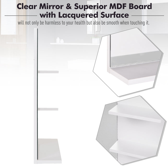 Modern Wall-Mounted Vanity Mirror with 3-Tier Storage - Integrated Shelves for Cosmetics and Toiletries Organization - Perfect for Contemporary Bathroom Decor and Makeup Application