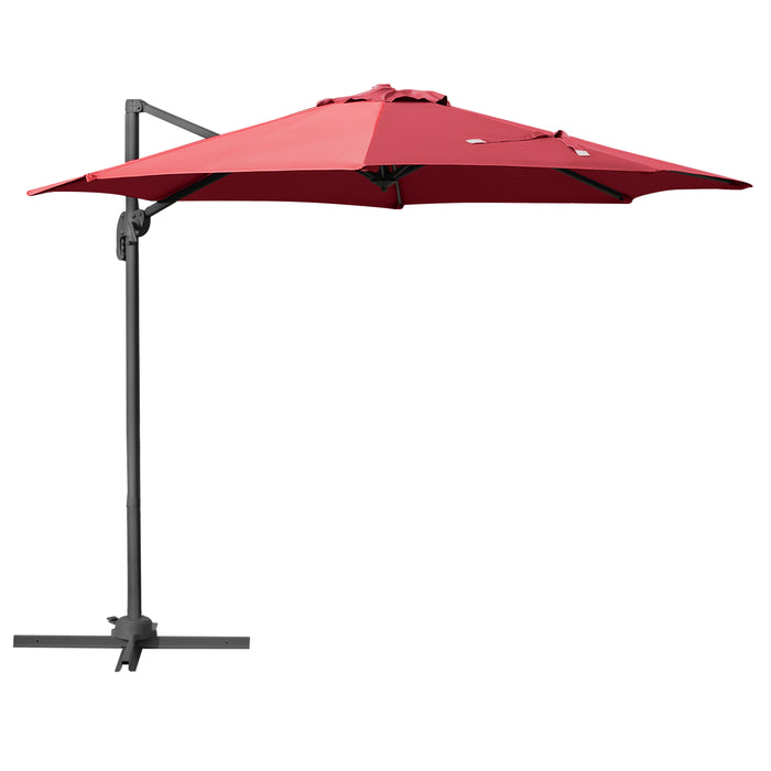 Cantilever Roma Parasol - 360° Rotatable Outdoor Sun Umbrella with Sturdy Cross Base in Wine Red - Perfect for Garden Shade and Relaxation