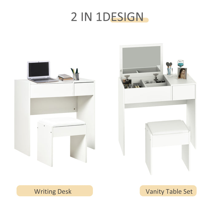 Vanity Table Set with Flip-up Mirror and Drawer - Elegant Makeup Desk with Comfortable Stool - Ideal for Bedroom Beauty Station