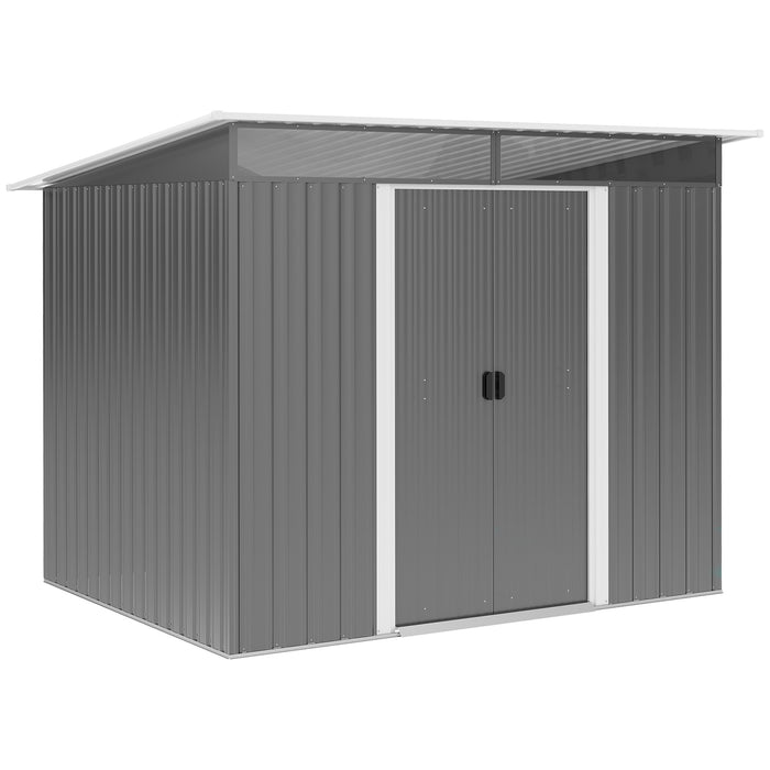 Metal Garden Shed - 9x6ft Grey Outdoor Tool Storage House with Tilted Roof and Ventilation - Ideal for Garden Equipment and Supplies