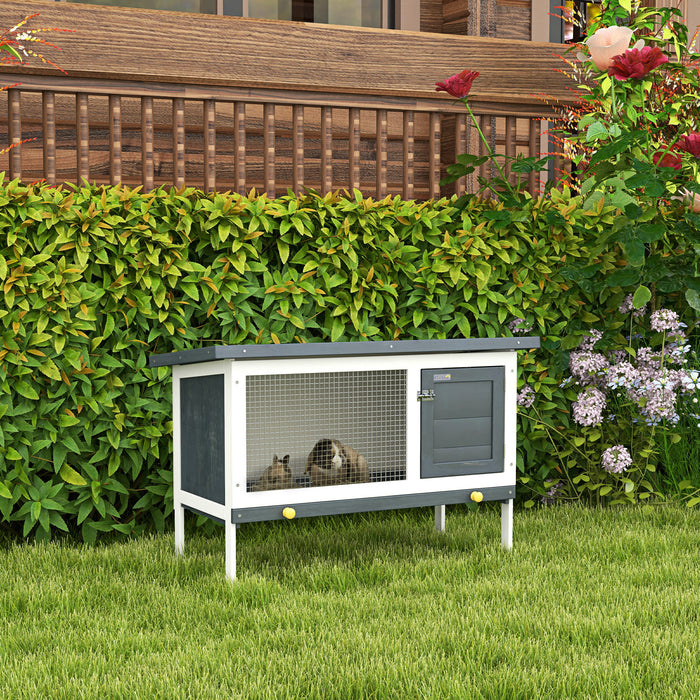 Wooden Small Animal Home - Rabbit Hutch with Pull Out Dropping Tray and Lockable Door - Sturdy Pet Shelter with Weatherproof Asphalt Roof, Ideal for Bunnies and Small Pets