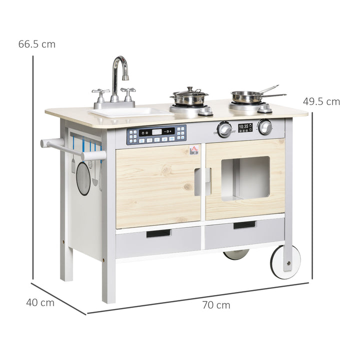 Educational Play Kitchen Set for Kids - Interactive Cooking Role Playset with Sink, Mobile Cart, and Storage Drawers - Imaginative Fun for Aspiring Young Chefs