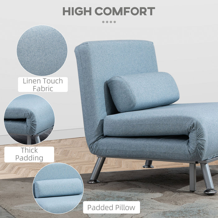 Foldable Single Sofa Bed Sleeper with Pillow - Blue Portable Lounge Couch for Living Room - Ideal for Guests and Small Spaces