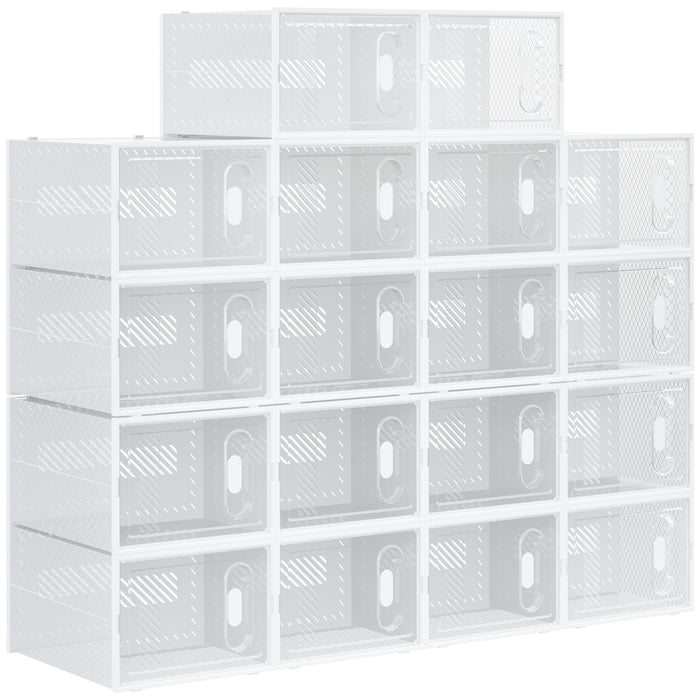 18PCS Transparent Shoe Organizer Set - Stackable Plastic Storage Boxes with Magnetic Doors, Fits UK/EU Size 12/46 - Space-Saving Solution for Women's and Men's Footwear