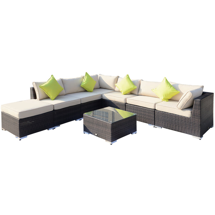 8pc Rattan Sofa Set - Aluminum Frame Outdoor Garden Furniture with Wicker Seating and Patio Table - Perfect Mix of Comfort and Style for Your Backyard