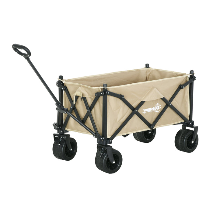 Outdoor Folding Wagon Cart with Carry Bag - Heavy-Duty 120KG Capacity, Ideal for Garden, Beach, and Camping - Khaki Festival Utility Trolley