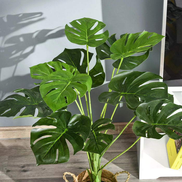 Artificial Monstera Cheese Plant Tree - 85cm Tall with 13 Lush Leaves and Nursery Pot - Faux Tropical Palm for Home and Garden Decor