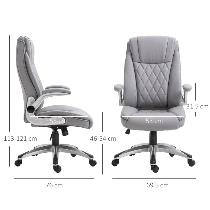 Ergonomic High-Back Executive Chair - Swivel PU Leather with Flip-up Arms and Adjustable Height - Ideal for Home Office Comfort and Support